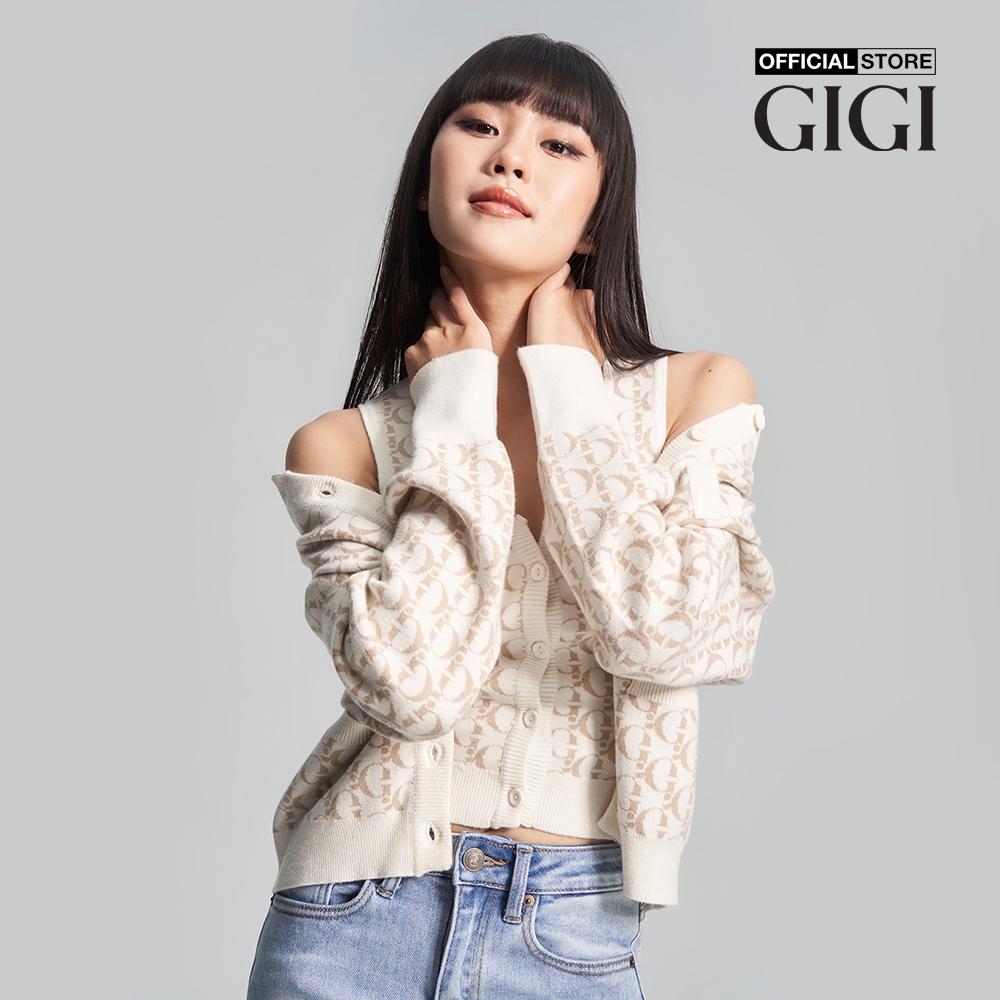 GIGI - Áo khoác cardigan nữ cổ tròn phối họa tiết monogram G1302K221704