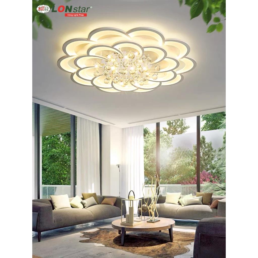 Đèn Ốp Trần Trang Trí Phòng Khách LONstar 20 Cánh Hoa Mai Thả Pha Lê ,Phong Cách Hiện Đại,3 Chế Độ Ánh Sáng