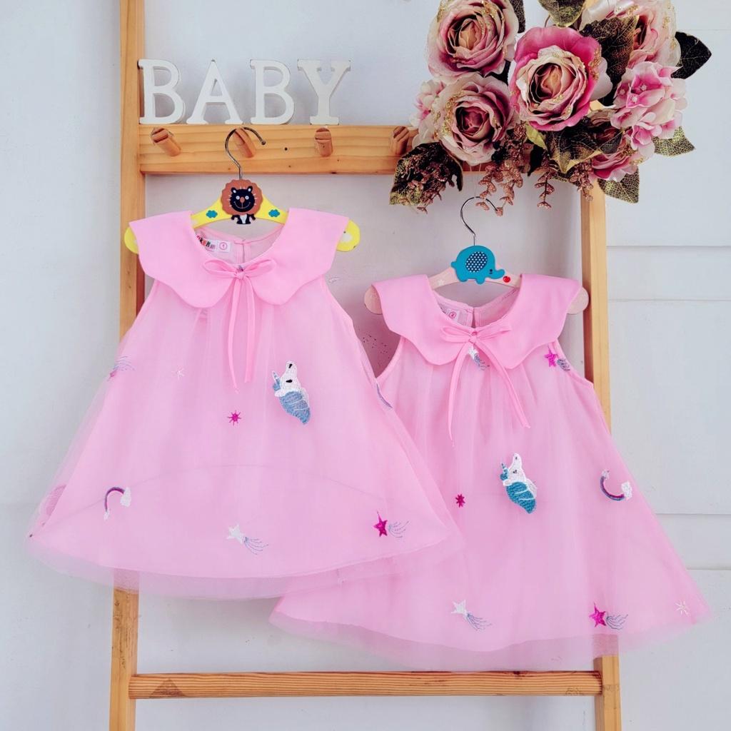 Đầm voan công chúa cho bé gái hình thêu Ngựa pony xinh xắn size 10-38kg hàng cao cấp