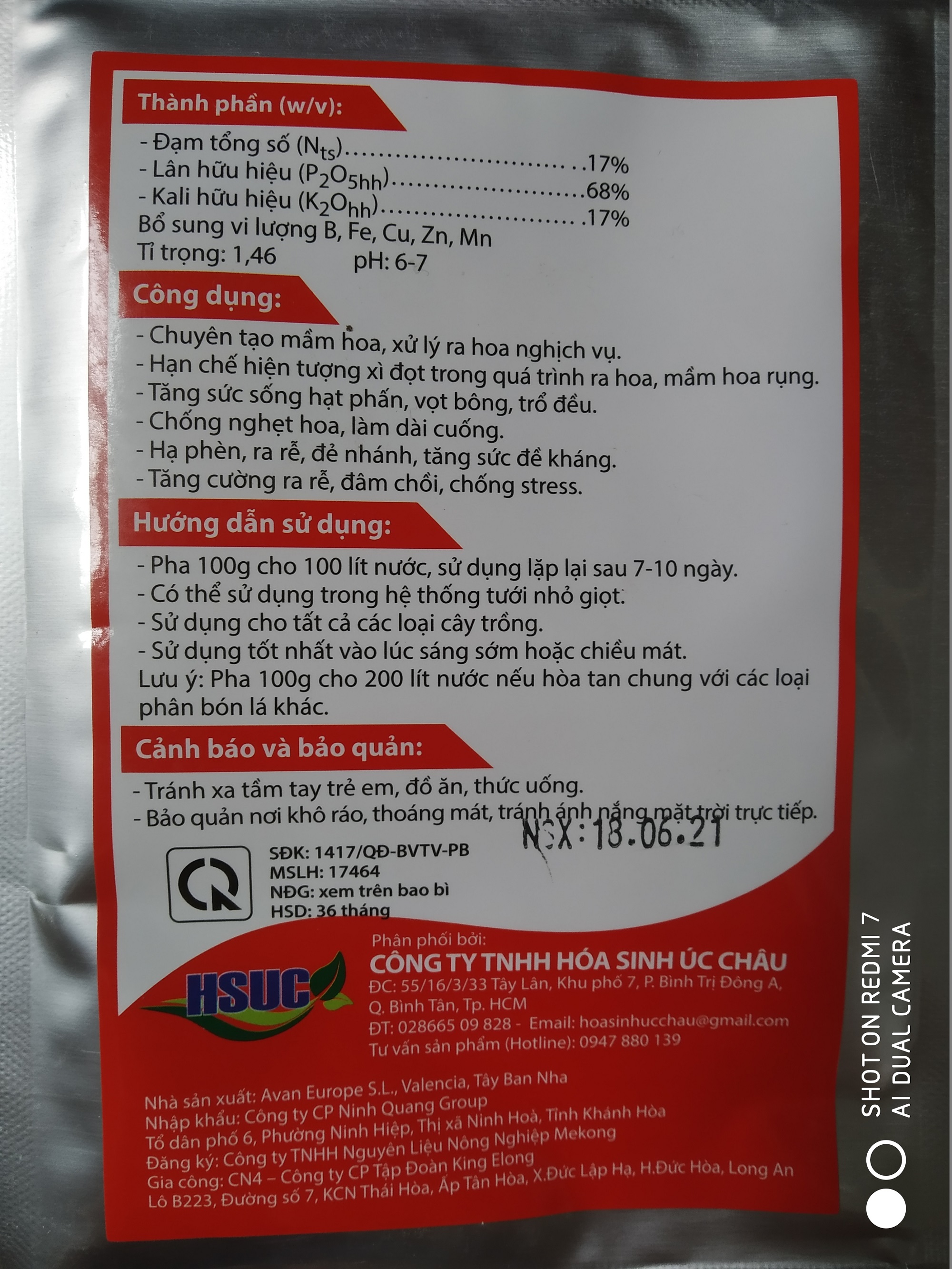 Phân bón siêu kích hoa tạo mầm NPK 17-68-17 nhập khẩu Tây Ban Nha - gói 100 gram