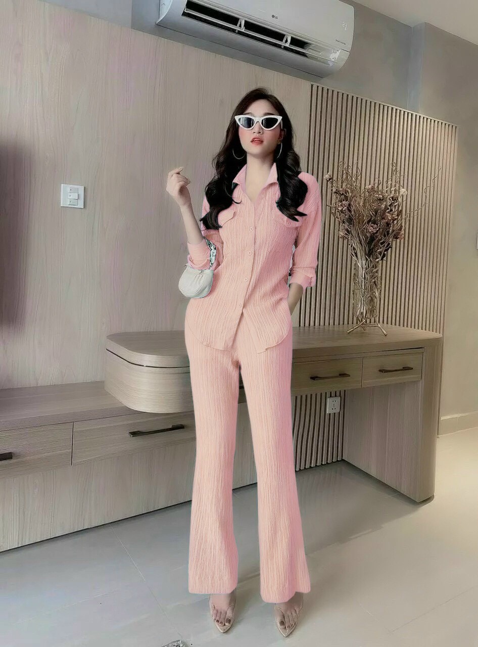 Sét nguyên bộ quần dài ống suông áo tay dài 2 túi xinh xắn
