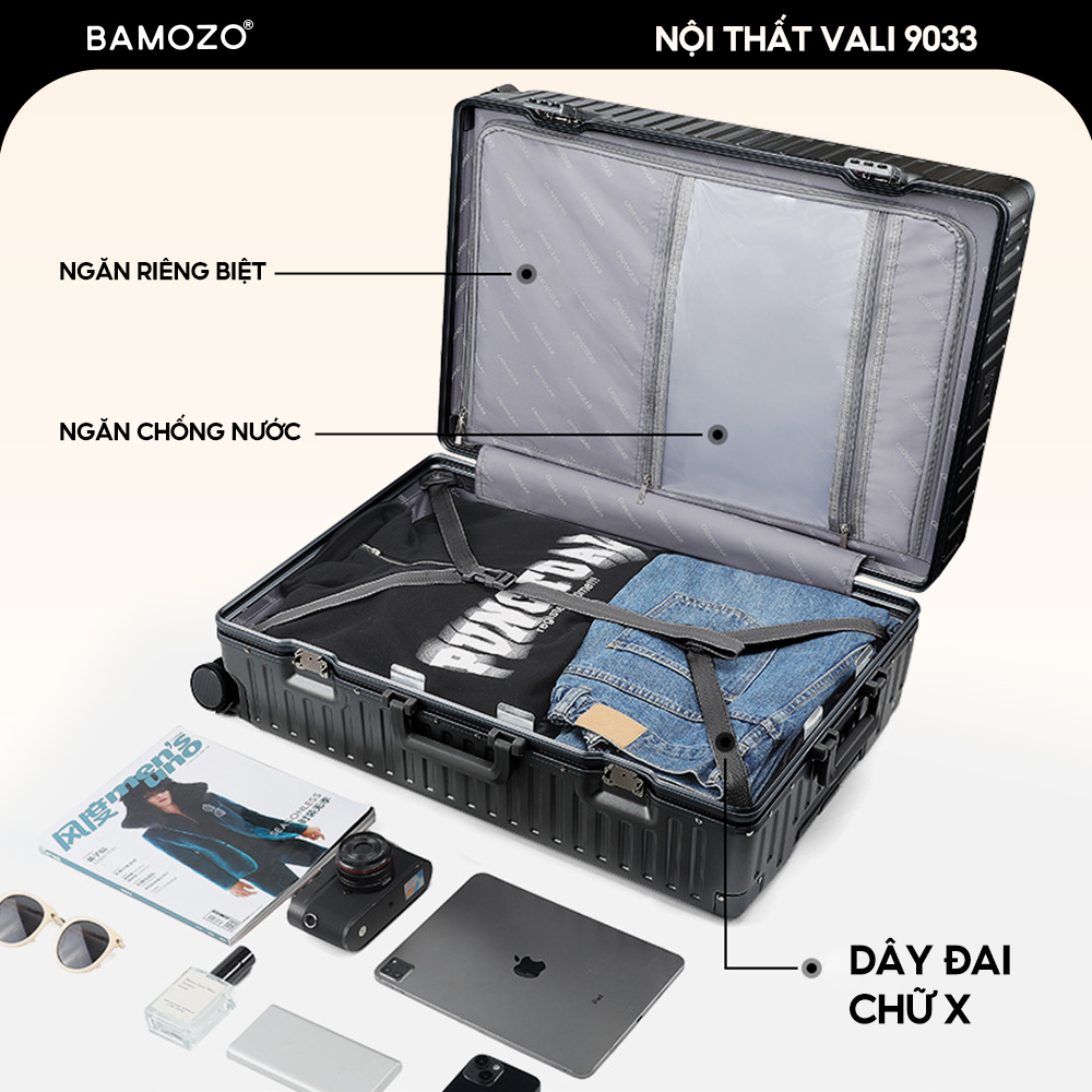 Vali Du Lịch B Bamozo 9033 Size 20/24 Khóa Sập Cao Cấp Bảo Hành 5 Năm - Lỗi 1 Đổi 1 Trong 30 Ngày