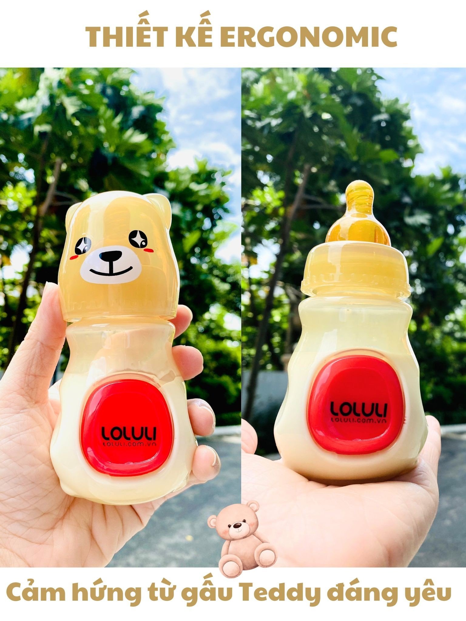 Bình sữa gấu Loluli cảm ứng nhiệt nhựa PPSM kháng khuẩn 120ml