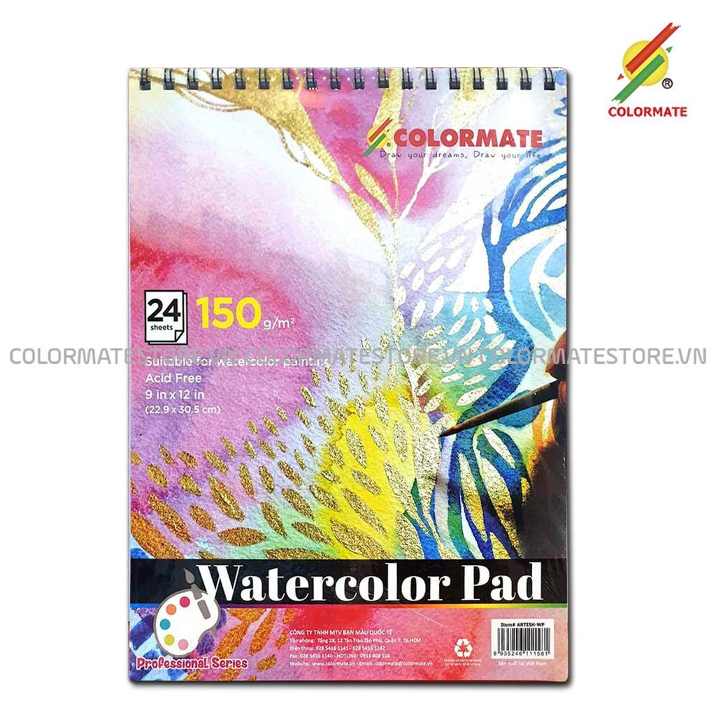 Giấy vẽ Colormate Watercolor Pad A4 định lượng 150GMS, giấy vẽ màu nước tập 24 tờ - COLORMATE