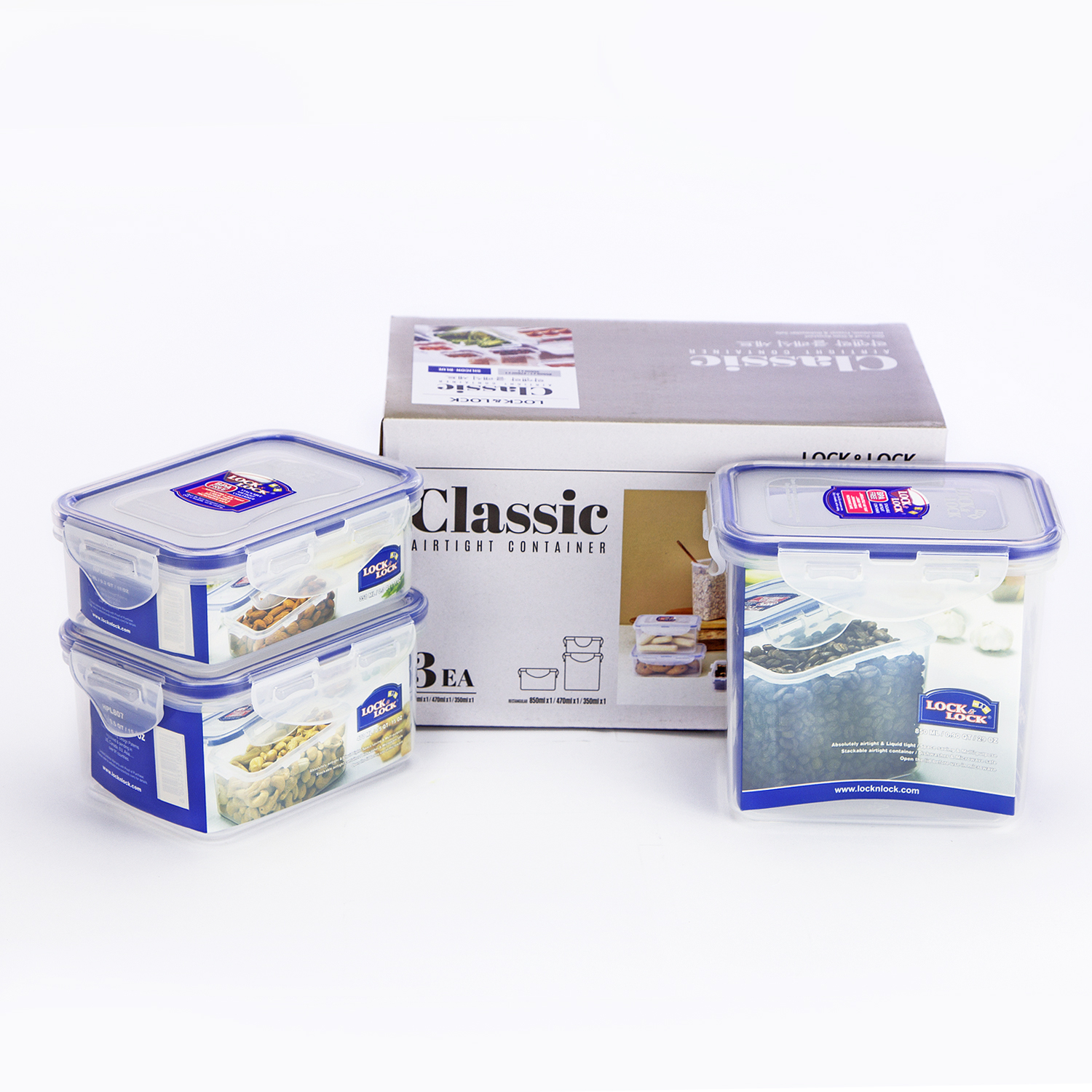 Bộ 3 hộp bảo quản Lock&Lock Classic HPL808S3 - Hàng chính hãng, chất liệu nhựa PP, sử dụng được trong lò vi sóng, tủ lạnh, máy rửa chén kèm ống hút inox