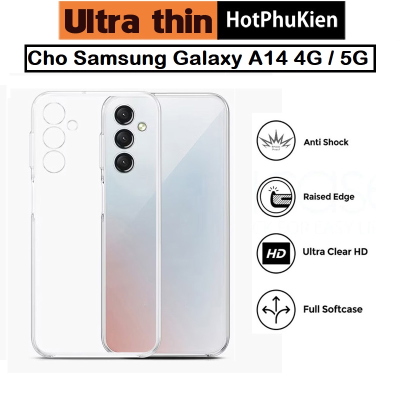 Ốp lưng silicon dẻo cho Samsung Galaxy A14 4G / 5G hiệu Ultra Thin trong suốt mỏng 0.6mm độ trong tuyệt đối chống trầy xước - Hàng nhập khẩu
