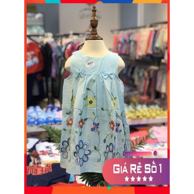 Váy thô thêu hoa sát nách đính nơ size 1-8T