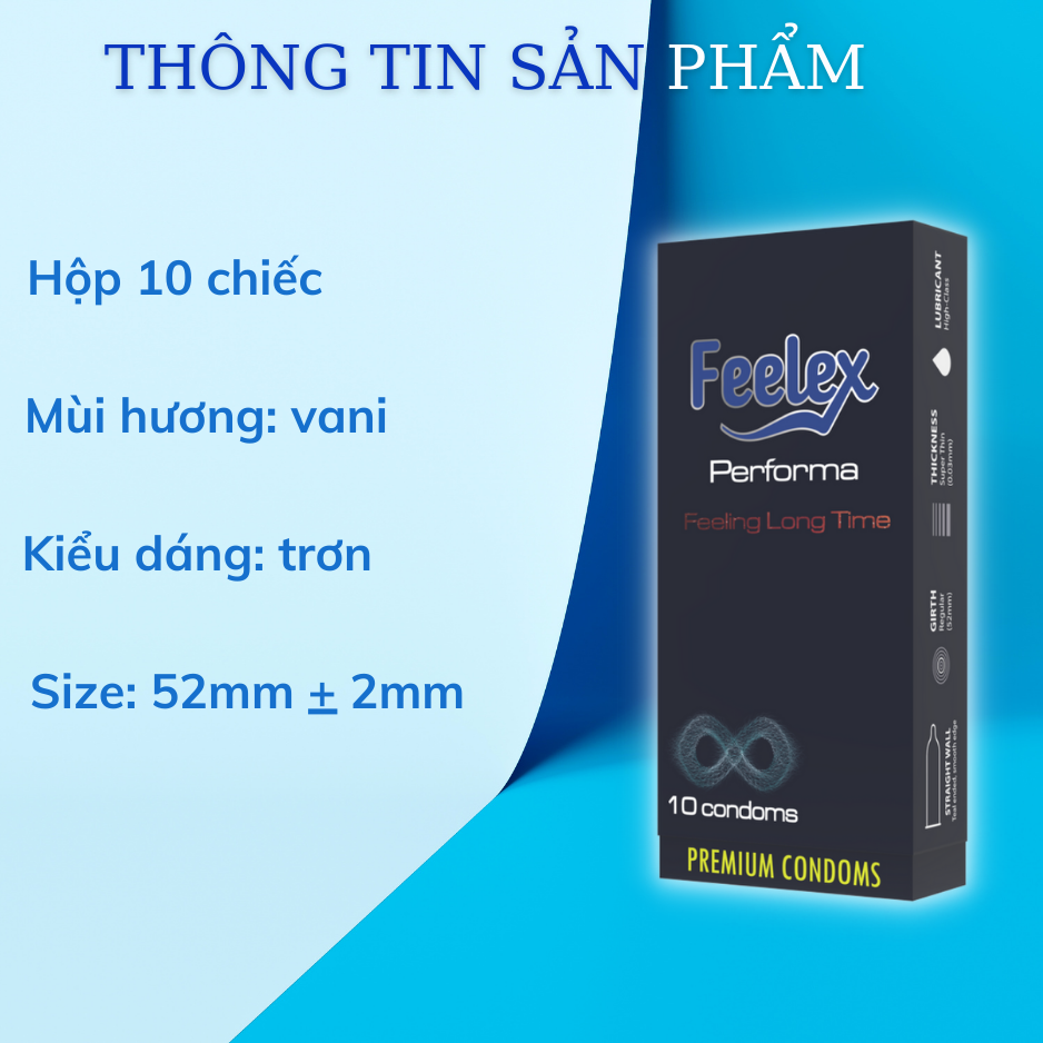 Bao cao su Feelex Performance Premium siêu mỏng, kéo dài thời gian quan hệ, hộp 10bcs