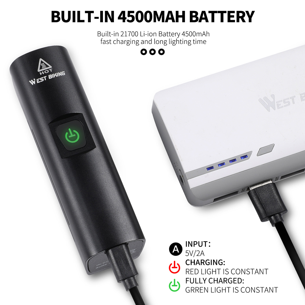 Đèn LED xe đạp WEST BIKING sáng 1300 Lumen sạc USB có thể sạc lại cho xe đạp leo núi MTB an toàn
