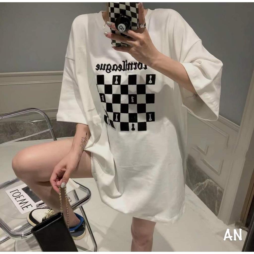 Áo Thun Bàn Cờ Trước - Áo thun tay lỡ form rộng Unisex 38-65kg Nam Nữ