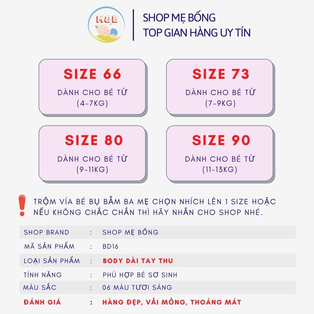 Body dài tay liền thân bodysuit cho bé trai gái sơ sinh từ 4-14kg hàng đẹp vải cotton Xịn Thoáng Mát – BD16