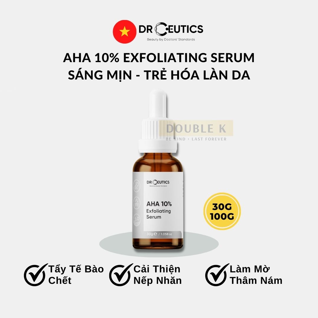 DrCeutics AHA 10% Exfoliating Serum - Làm Sạch Tế Bào Chết, Mịn Màng Da, Mờ Nếp Nhăn - Double K