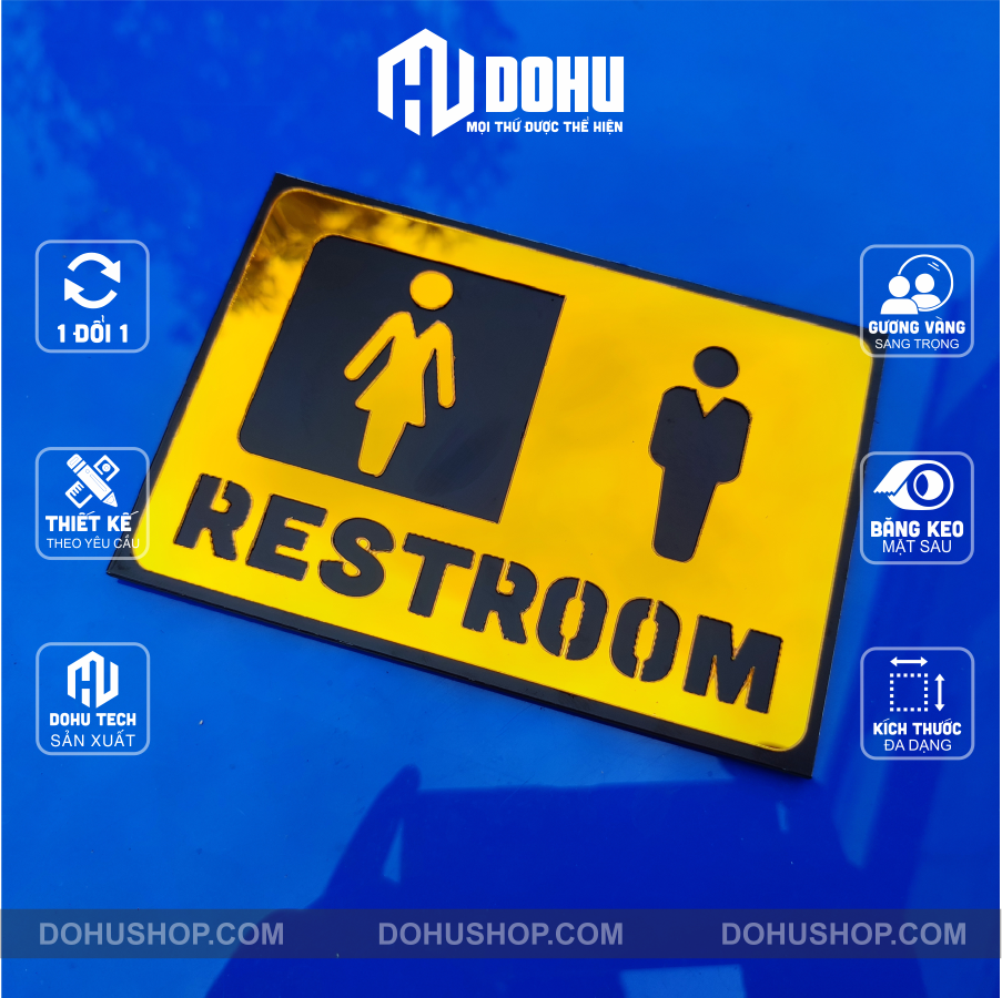Bảng Restroom Gắn Phòng Vệ Sinh Tráng Gương Vàng - Sang Trọng, Hiện Đại