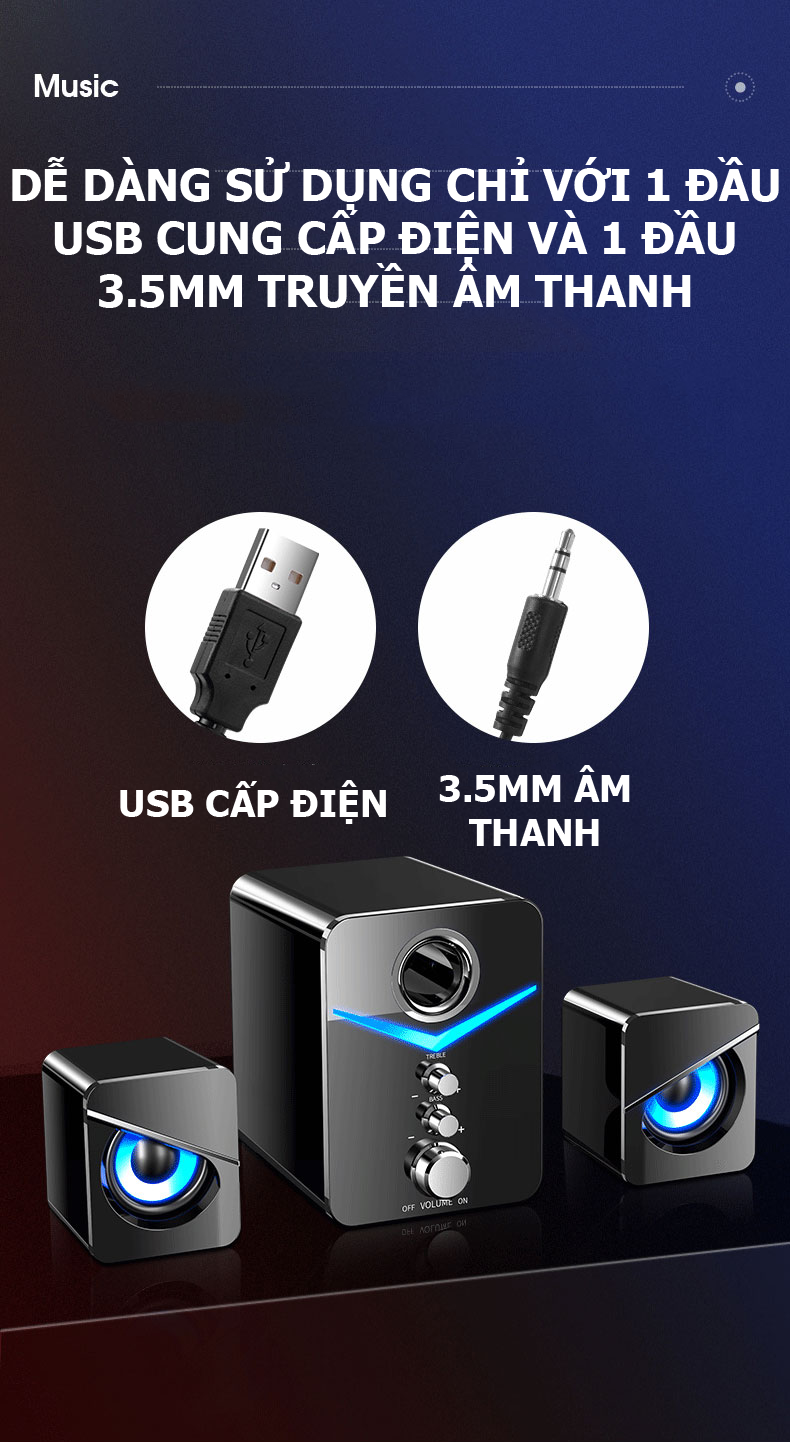 Loa vi tính có bluetooth MC-D211 thiết kế hiện đại với đèn led màu xanh âm thanh sống động