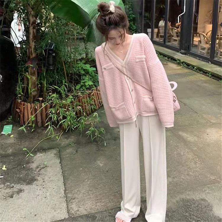 Áo cardigan khoác len nữ dệt kim dài tay basic đen trắng cổ V len nổi thời trang retro C-3