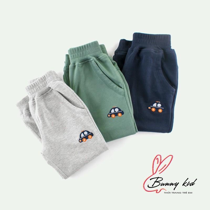 Quần dài bé trai Bunnykids thêu hình ô tô chất cotton hàng xuất Âu Mỹ