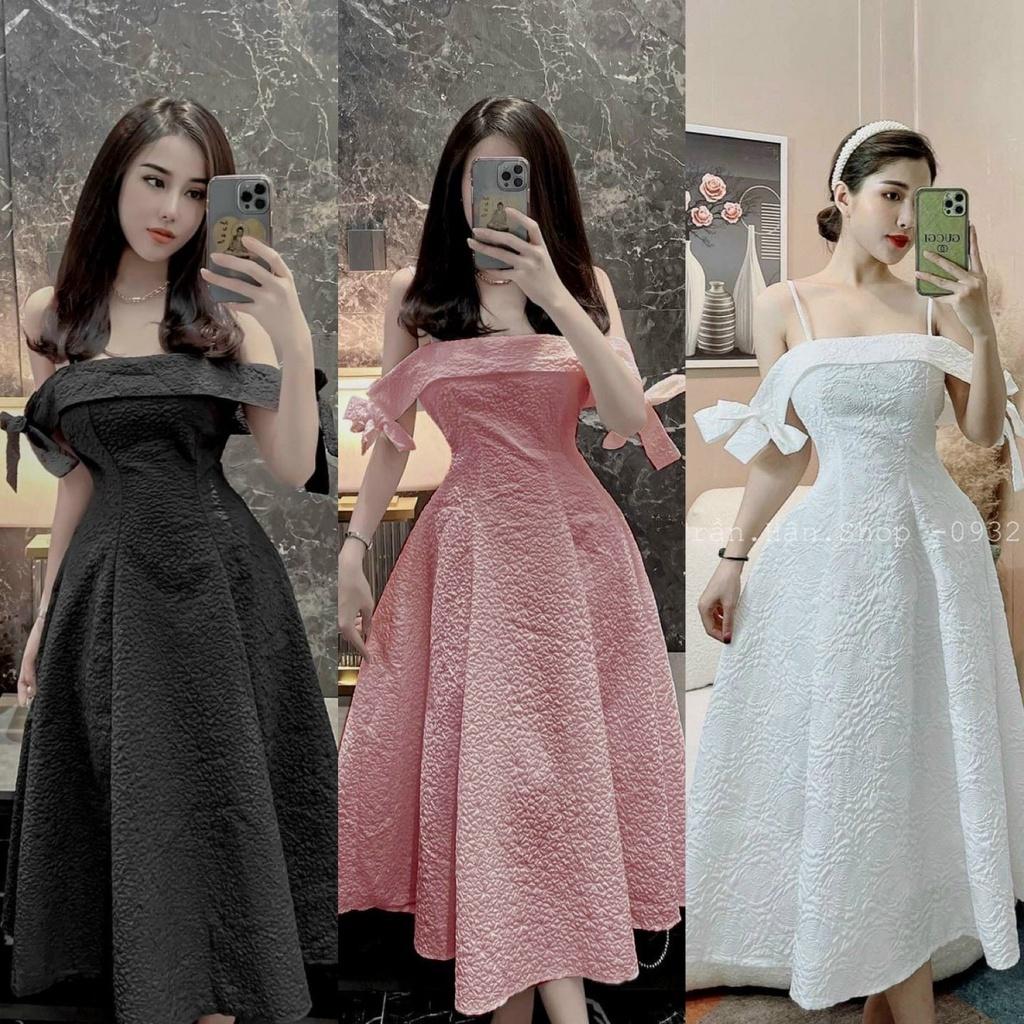 Đầm váy nữ maxi trễ vai xếp ly xốp đơn giản, xinh xắn dành cho các tiểu thư đi chơi, dự tiệc