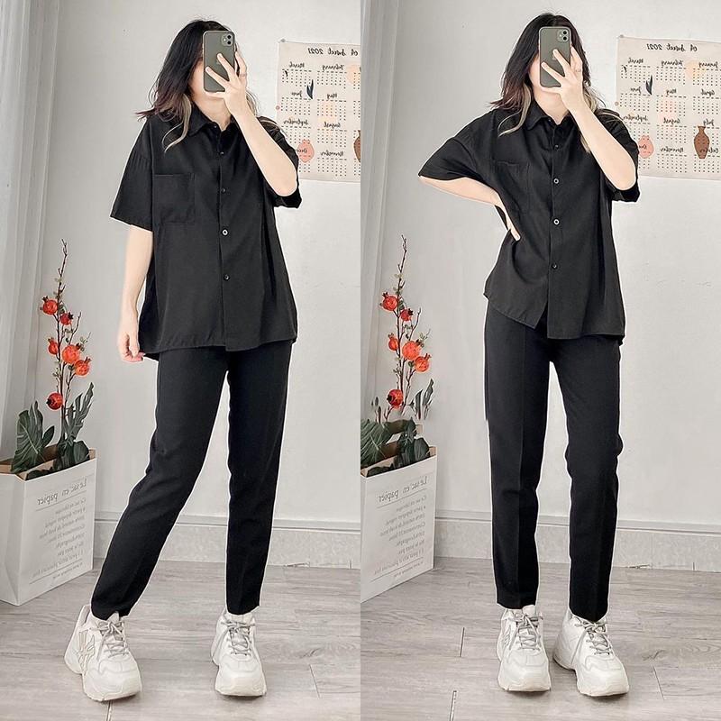 Quần Baggy nữ chất vải tuyết mưa dày dặn màu Đen / Trắng / Xanh than - Kiểu dáng quần tây Baggy lưng cao cực dễ phối đồ