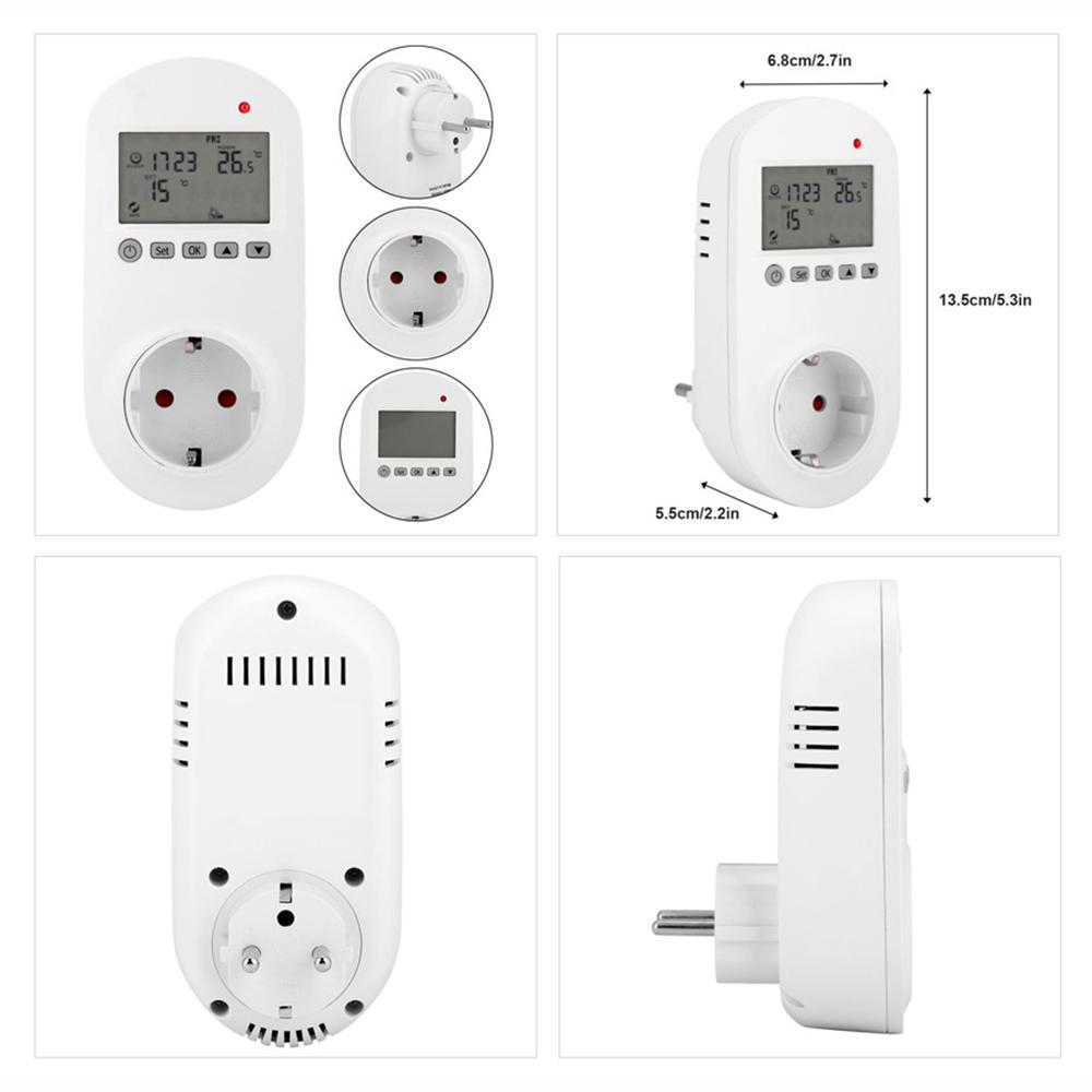 WiFi Plug-in Thermostat Smart Plug-In Programmable Thermostat Wireless Thermostat Outlet LCD Display Temperature Controller Smart Life APP Remotes Control Intelligent Power Plug Switch for Room Coolers and Heaters