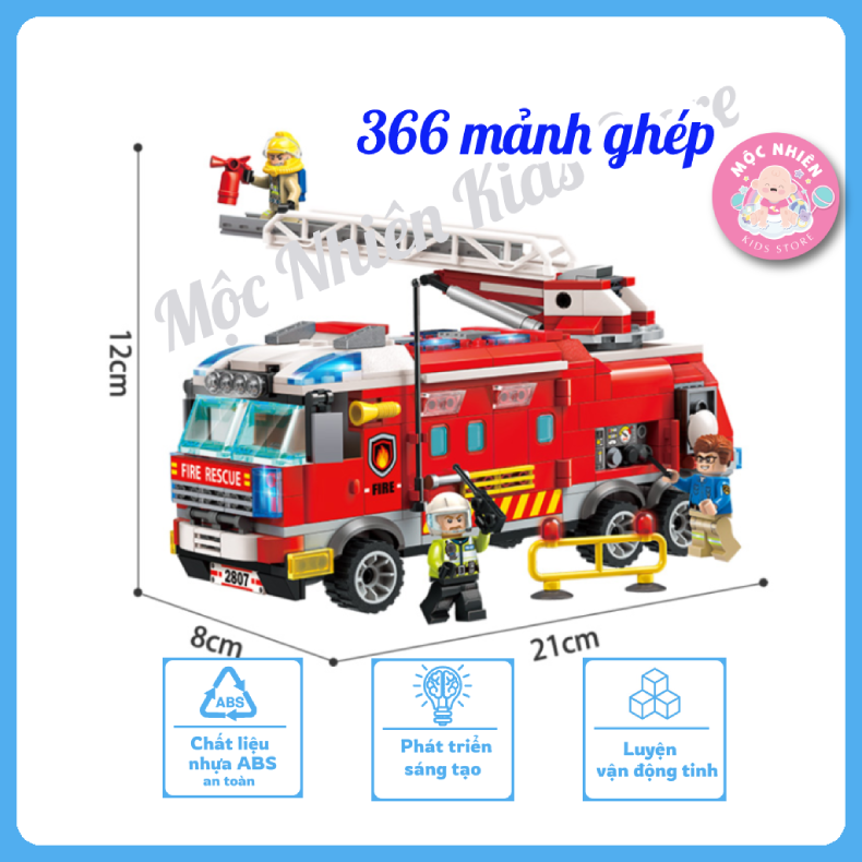 Đồ chơi lắp ráp xếp hình cứu hỏa Qman 2807 – Ô TÔ CỨU HỎA (366 mảnh ghép) dành cho bé trai trên 6 tuổi