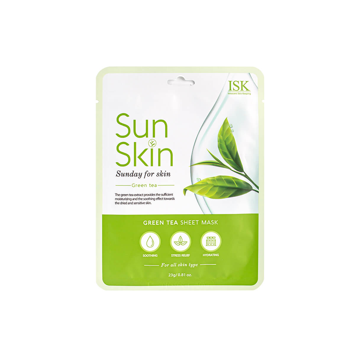 Mặt nạ sáng da, ngừa mụn ISK SungKin GREEN TEA SHEET MASK 23ml - Hàn Quốc Chính Hãng