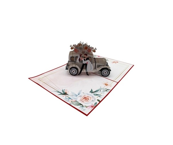 Thiệp 3D Pop Up Xe Cưới Cổ Điển Just Married – Thiệp Chúc Mừng Đám Cưới, Thiệp Wedding Sang Trọng, W11