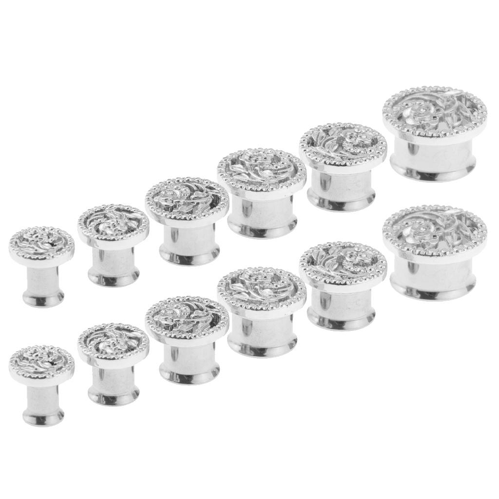 2 Pcs Fancy Silver Flower Ear Plug Tunnel Stainless Steel Ear Jewelry