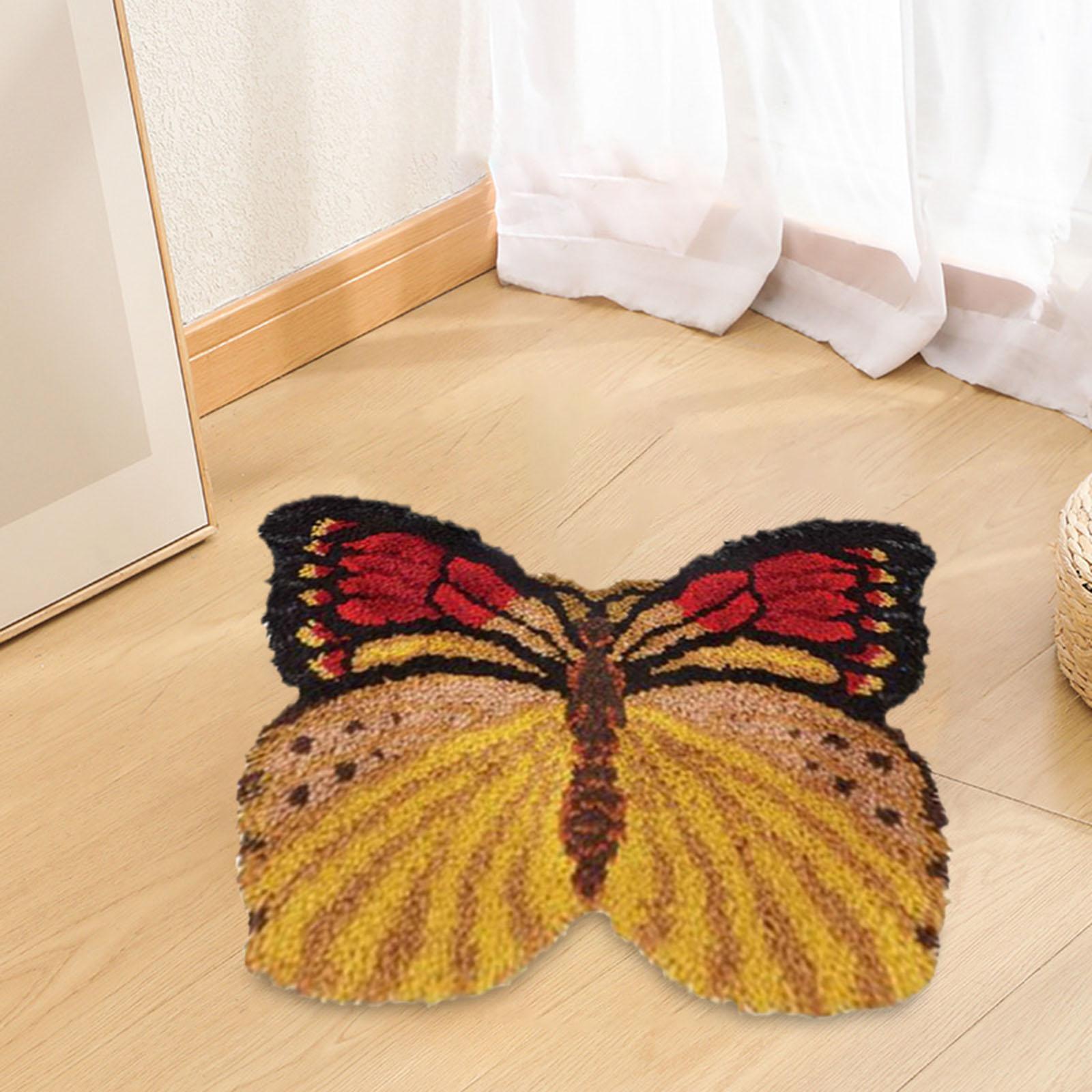 Handmade Latch Hook Rug Kit Butterfly Shaped Carpet Crochet Yarn Kit Latch Hooking Rug Kits Home Decor Festival Gift