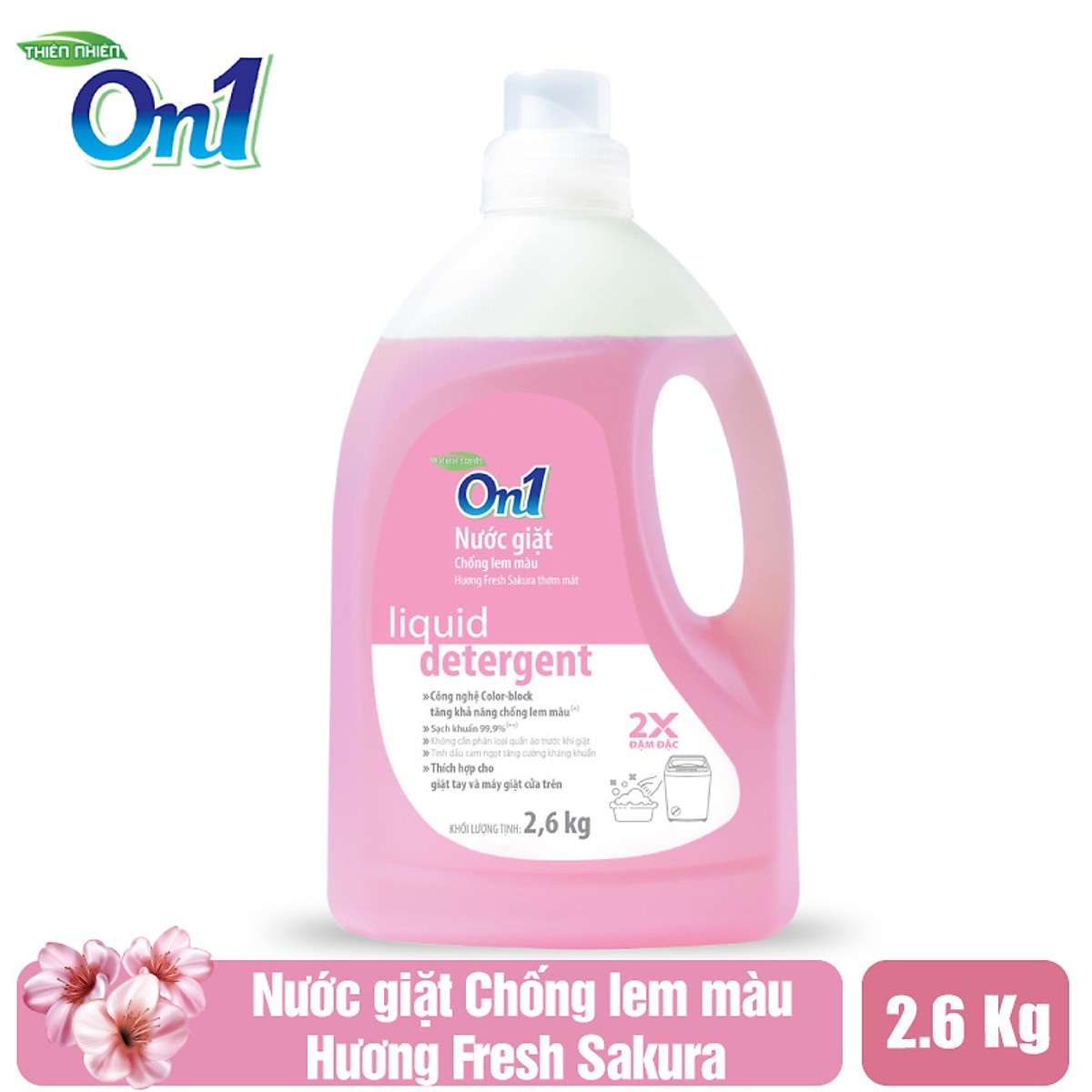 Nước giặt xả On1 chống lem màu hương Fresh Sakura 2.6Kg - Sạch khuẩn, khử mùi, kết hợp giặt xả 2 trong 1- N6401