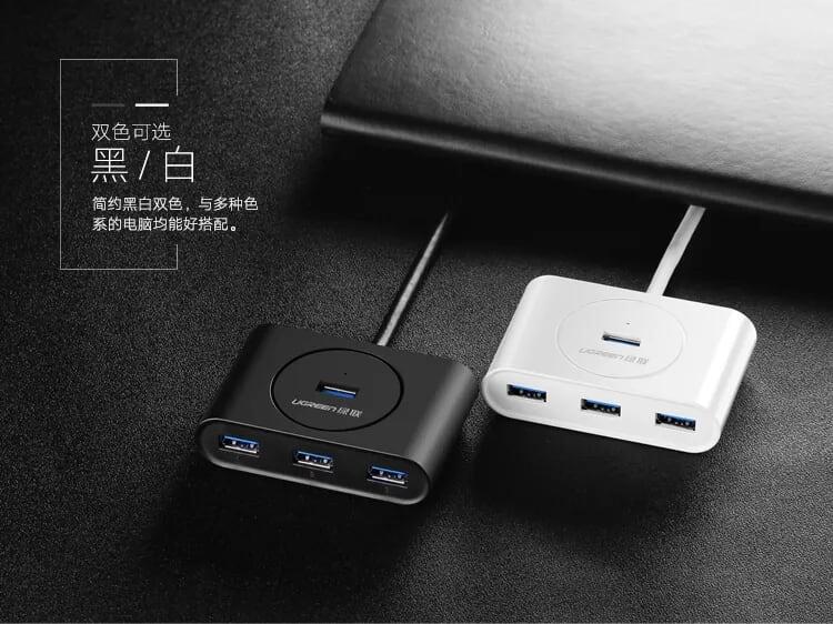 Ugreen UG40850CR113TK 1M Màu Đen Bộ chuyển đổi TYPE C sang 4 USB 3.0 + nguồn MICRO USB hỗ trợ OTG TYPE C - HÀNG CHÍNH HÃNG