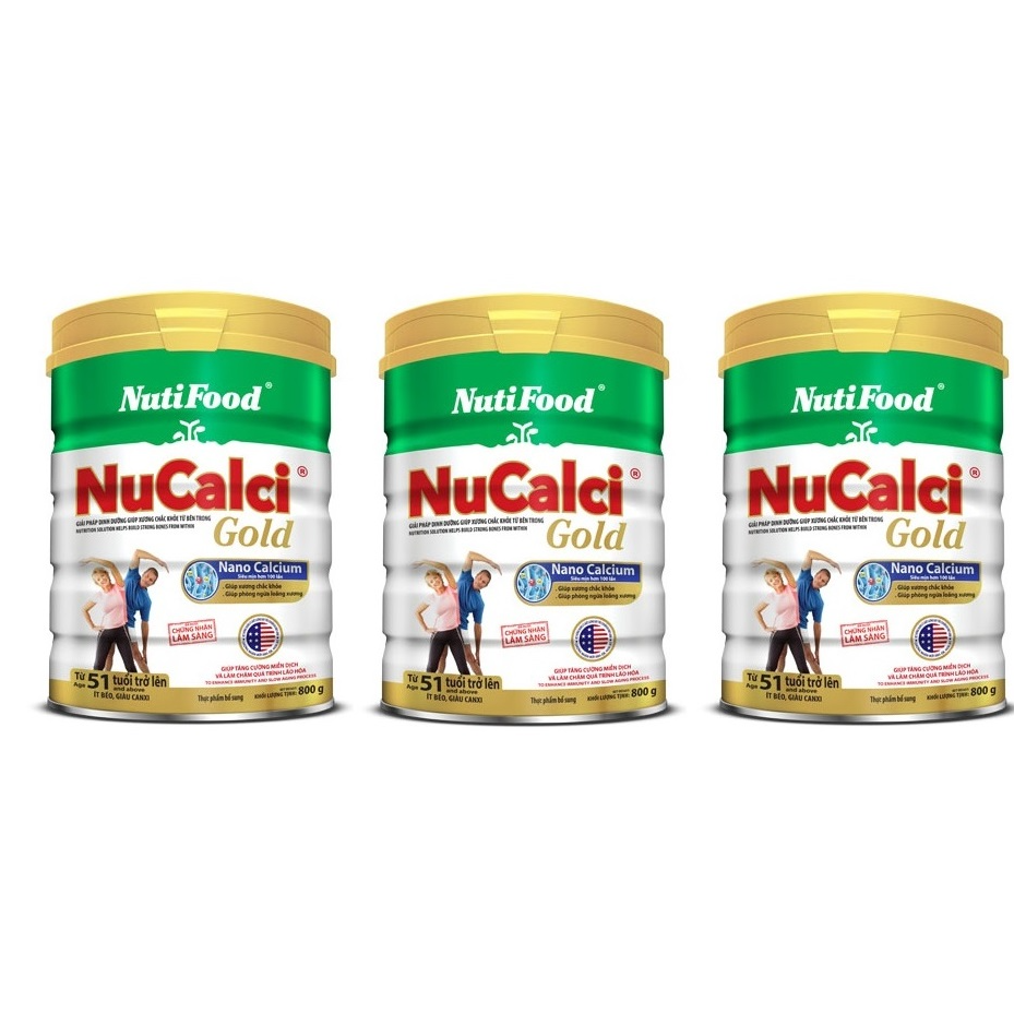 Bộ 3 Lon Sữa Nucalci Gold bổ sung canxi cho người từ 51 tuổi trở lên - 800g