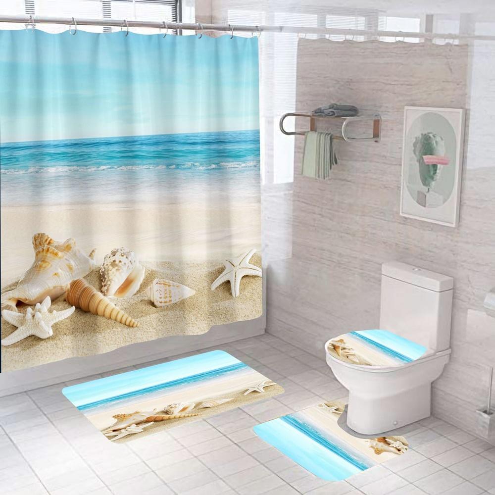 Bộ Rèm Phòng Tắm 3D Ocean Sea (Full Option 1 rẻm + 3 mảnh) (180cm x 200cm) ️ FREESHIP ️