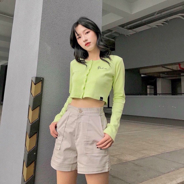 Áo crotop dài tay cài cúc thun cotton 4 chiều mềm mịn