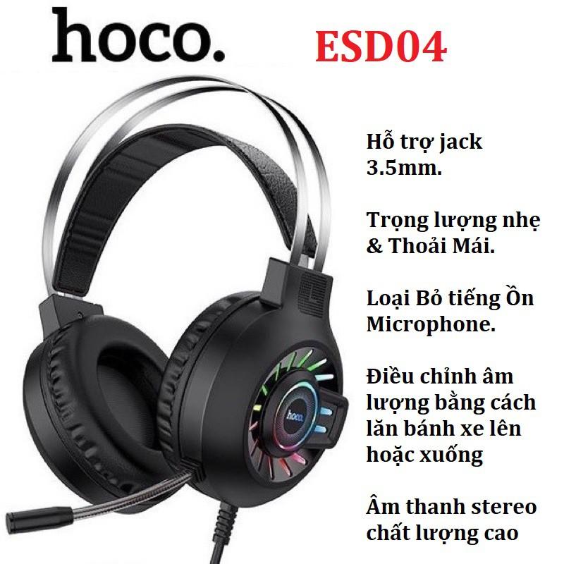 Tai nghe Gaming chụp tai Hoco ESD04 có mic đàm thoại,  jack 3.5 - Hàng chính hãng