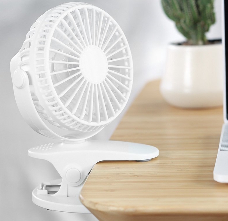 Quạt tích điện mini có chân đế kép, quạt usb để bàn văn phòng xoay 360 độ