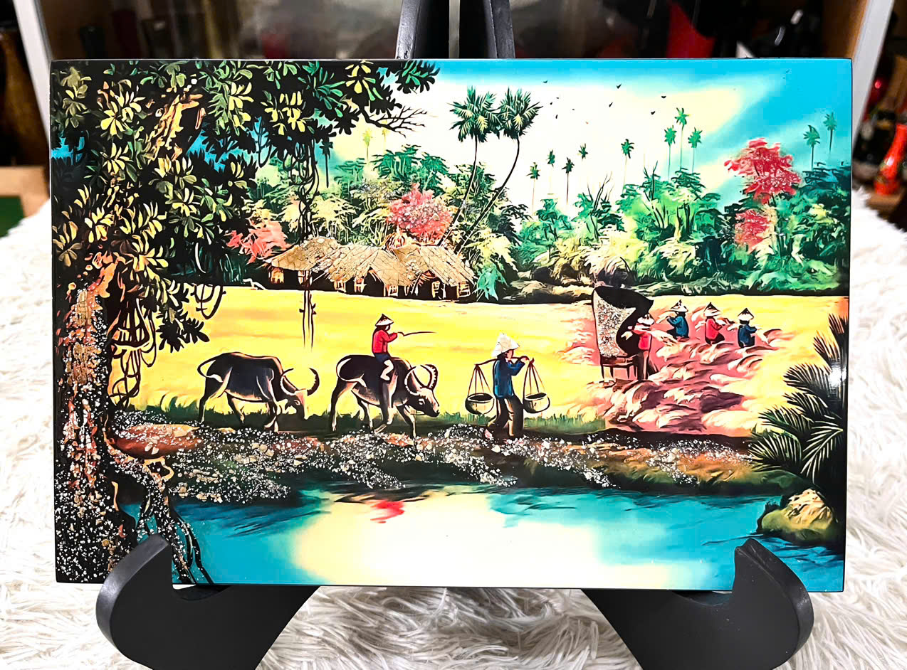 Tranh sơn mài - ĐỒNG QUÊ VIỆT NAM - Hàng xuất khẩu size 20x30 cm