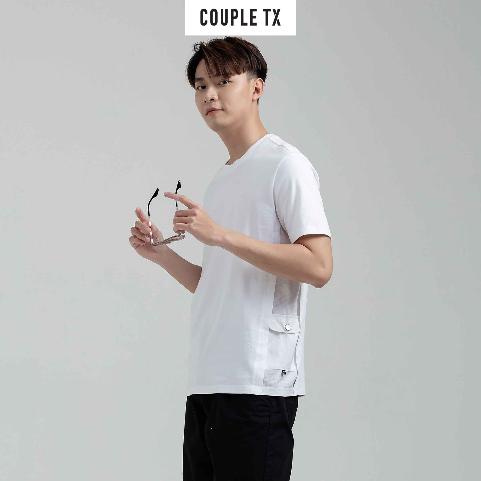 COUPLE TX - Áo Thun Nam Cotton Phối Dù Túi Sườn MTS 1165