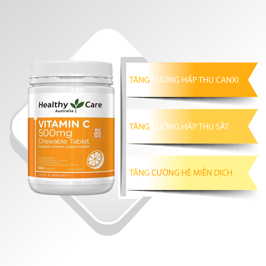 Vitamin C dạng kẹo (ngậm) Úc Healthy Care tăng sức đề kháng, sáng da, tăng sản xuất collagen, nhanh lành bệnh (vết thương) - OZ Slim Store