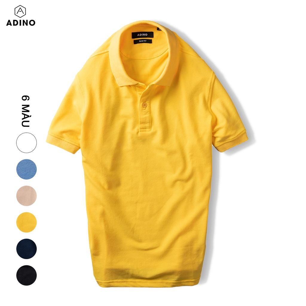 Áo polo nam ADINO màu vàng vải cotton co giãn nhẹ dáng công sở slimfit hơi ôm trẻ trung PL43