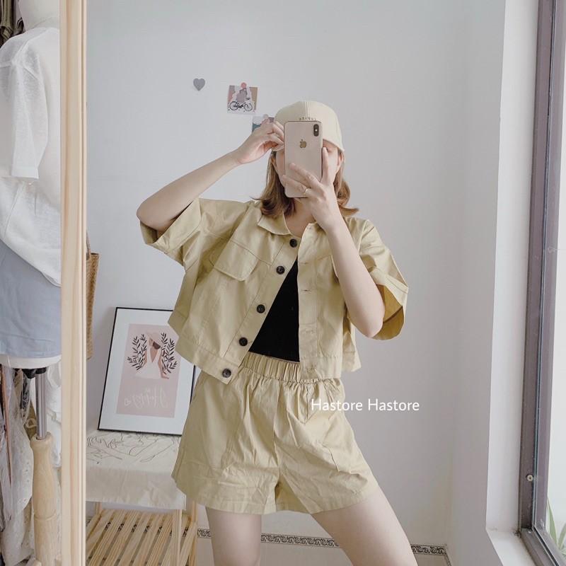 Set croptop khoác thô kèm short 3 màu