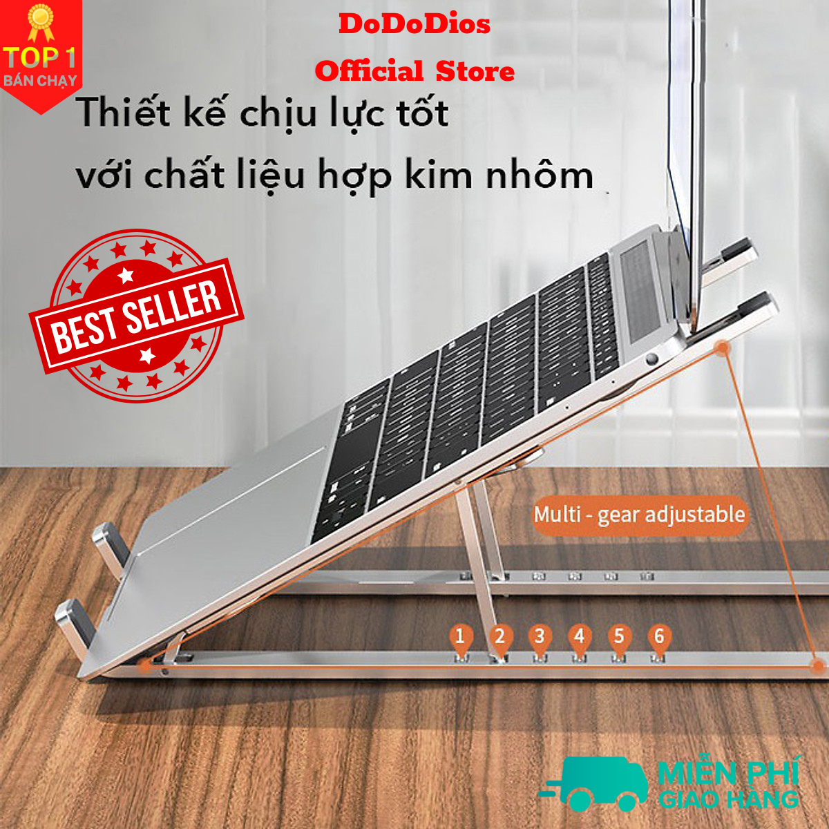 Giá đỡ laptop dododios chất liệu hợp kim nhôm bền bỉ có thể gập lại tiện dụng, Giá đỡ LAPTOP, dành cho MACBOOK, dành cho IPAD bằng nhôm có thể điều chỉnh được độ cao, đế tản nhiệt kê laptop nhôm - Model 2X - Hàng Chính Hãng dododios