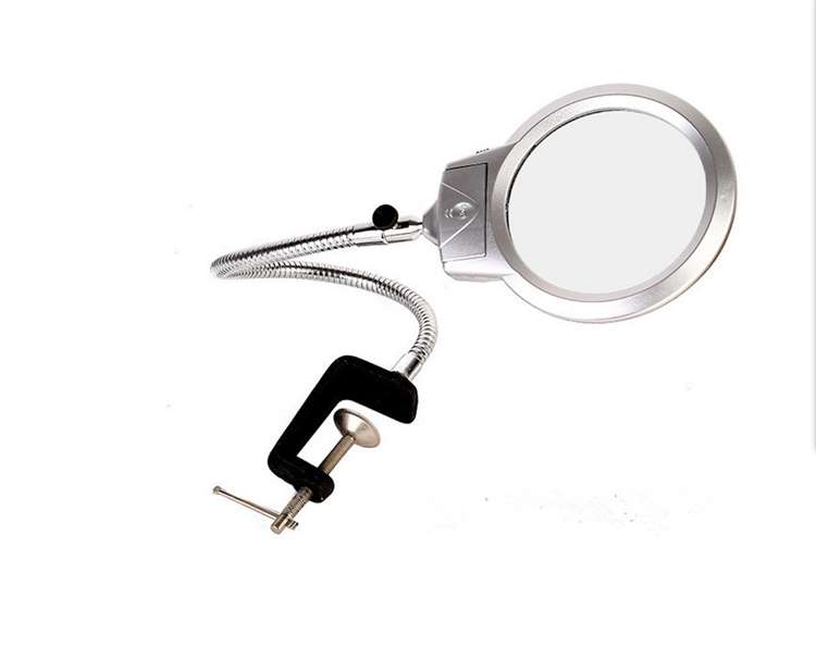 Kính lúp kẹp bàn hỗ trợ sửa chữa điện tử có đèn led 5X