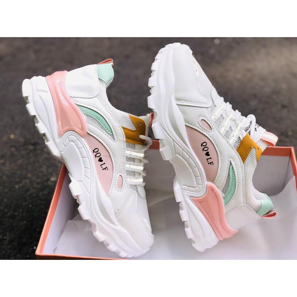 Giày sneaker nữ, giày thể thao QQLF viền phản quang đế tăng chiều cao size 35 đến 39