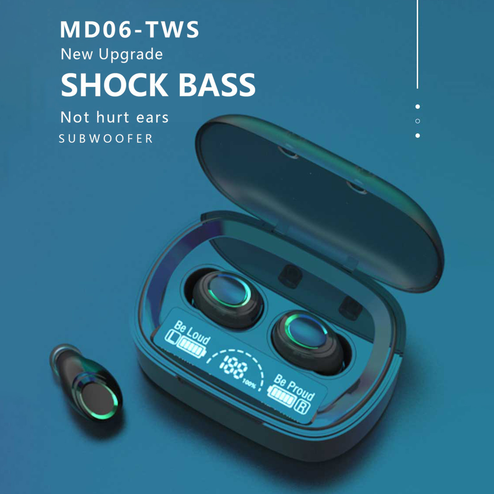 Tai Nghe Không Dây MD06 BT5.1 Chống Sốc Giảm Tiếng Ồn Màn Hình Kỹ Thuật Số Chống Nước IPX3
