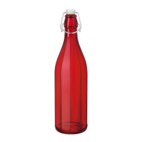 Chai thủy tinh nắp cài Oxford 1L - màu đỏ