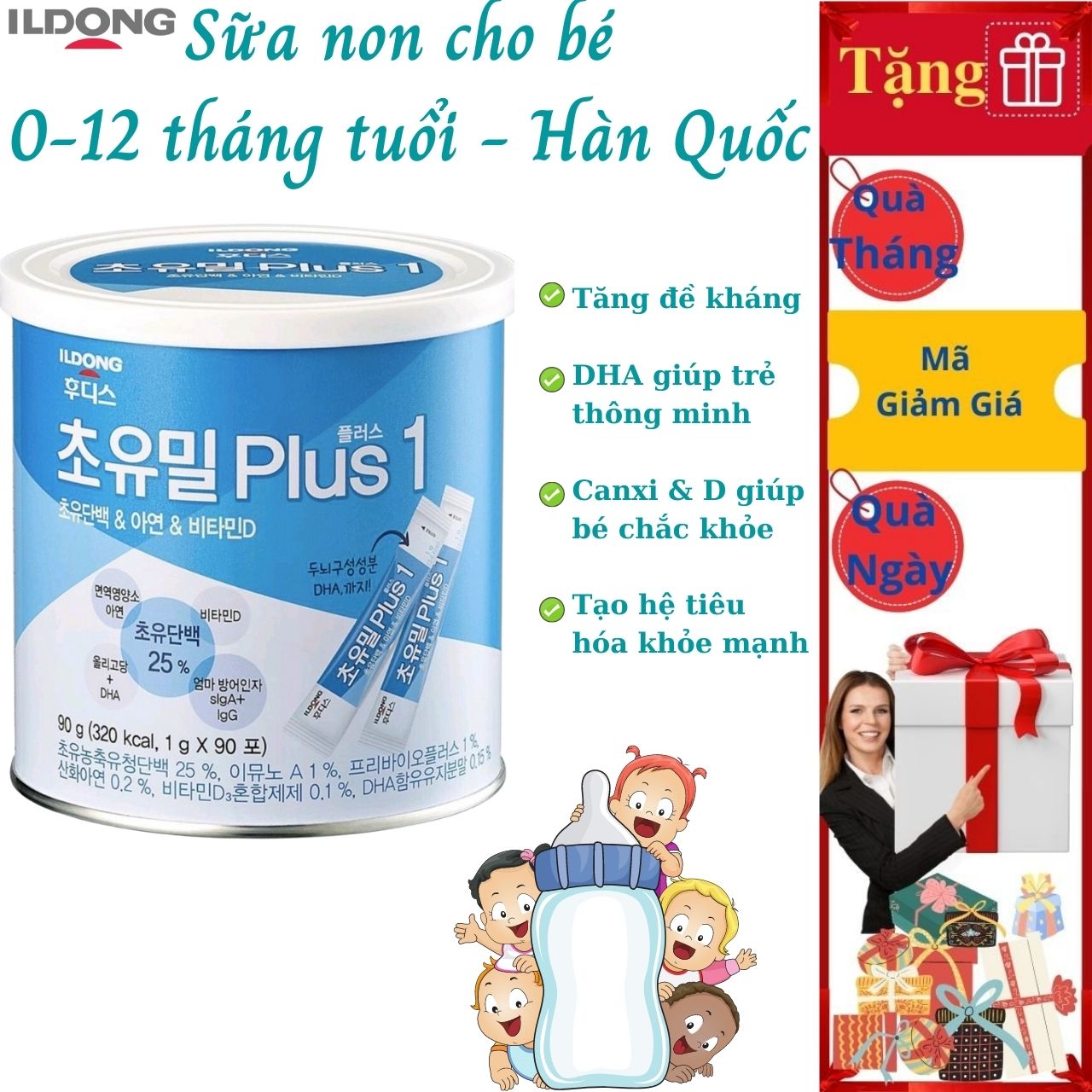 Sữa Non Cho Trẻ Sơ Sinh 0-12 Tháng Tuổi ILDong Foodis Plus 1 NK Hàn Quốc Chứa Hàm Lượng Chất Dinh Dưỡng Cao Giúp Phát Triển Trí Não, Xương, Răng Và Thị Lực, Tăng Hệ Miễn Dịch, Tạo Hệ Tiêu Hóa Khỏe Mạnh