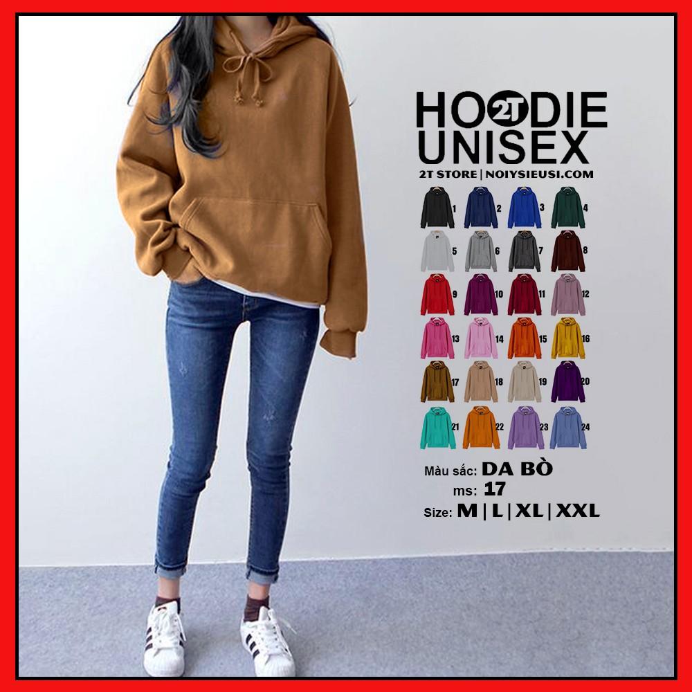 Áo hoodie unisex 2T Store H17 màu da bò - Áo khoác nỉ chui đầu nữ nón 2 lớp dày dặn chất lượng đẹp