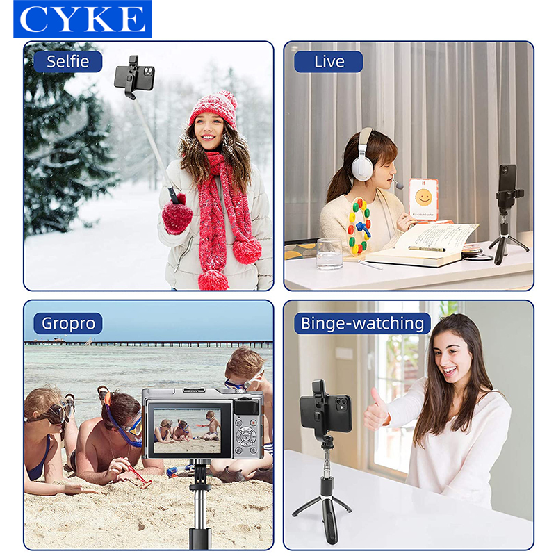 Gậy chụp hình Selfie Tripod CYKE kéo dài 102.4cm xoay 360 độ tích hợp điều khiển không dây bluetooth kèm đèn Led-Hàng chính hãng