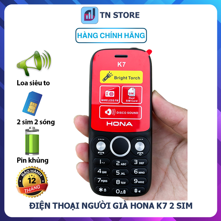 Điện thoại người già HONA K7 - nhỏ gọn, loa to, đèn pin siêu sáng - Mới full box