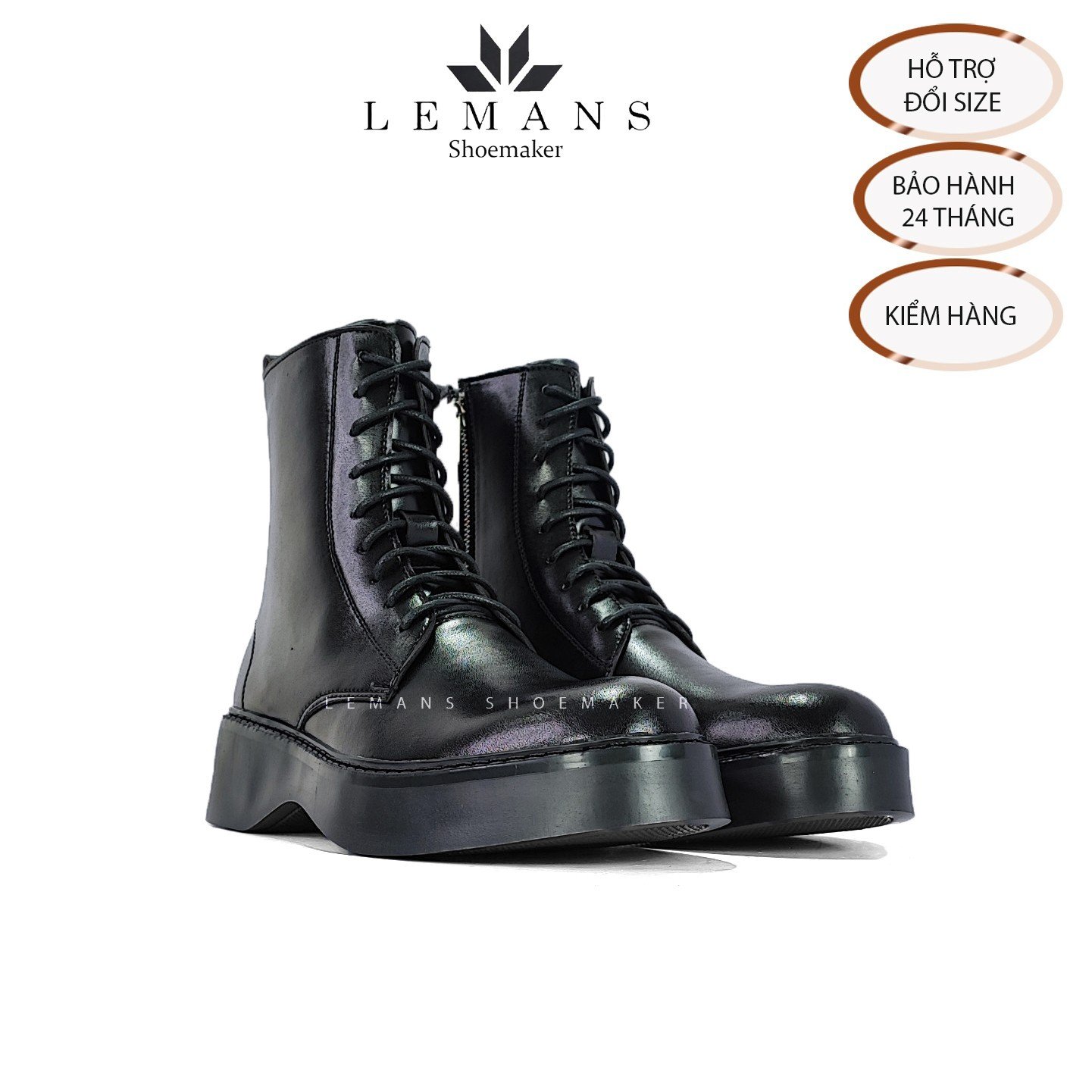 The Breakthrough Chunky COMBAT Boots Lemans - BST độc quyền, đế cao 6cm Full cao su nguyên khối Da bò nguyên tấm BH 24T